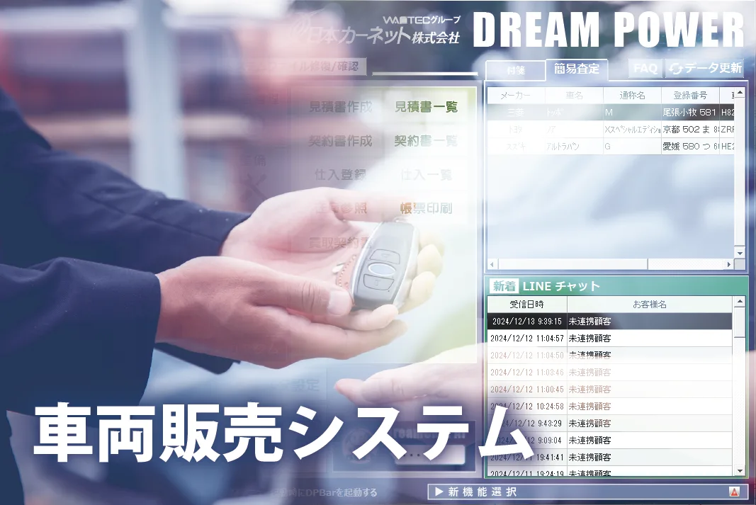 車両販売システム DREAM POWERの画面と商談イメージ